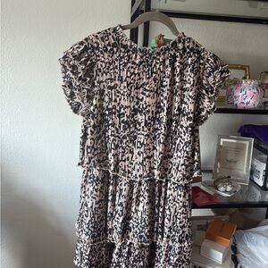 Chelsea28 Black and Blush Tiered Pleated Dress